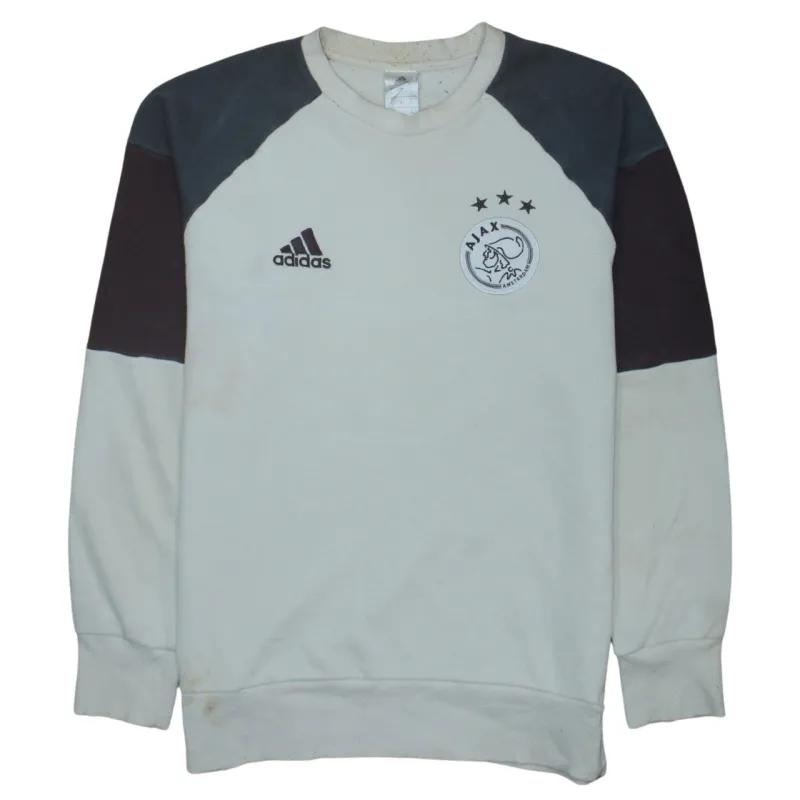 Adidas Beige Cream Sweatshirt Women’s Large Ajax Crest Embroidered Logos Raglan Pullover Top sold by Vintage Club