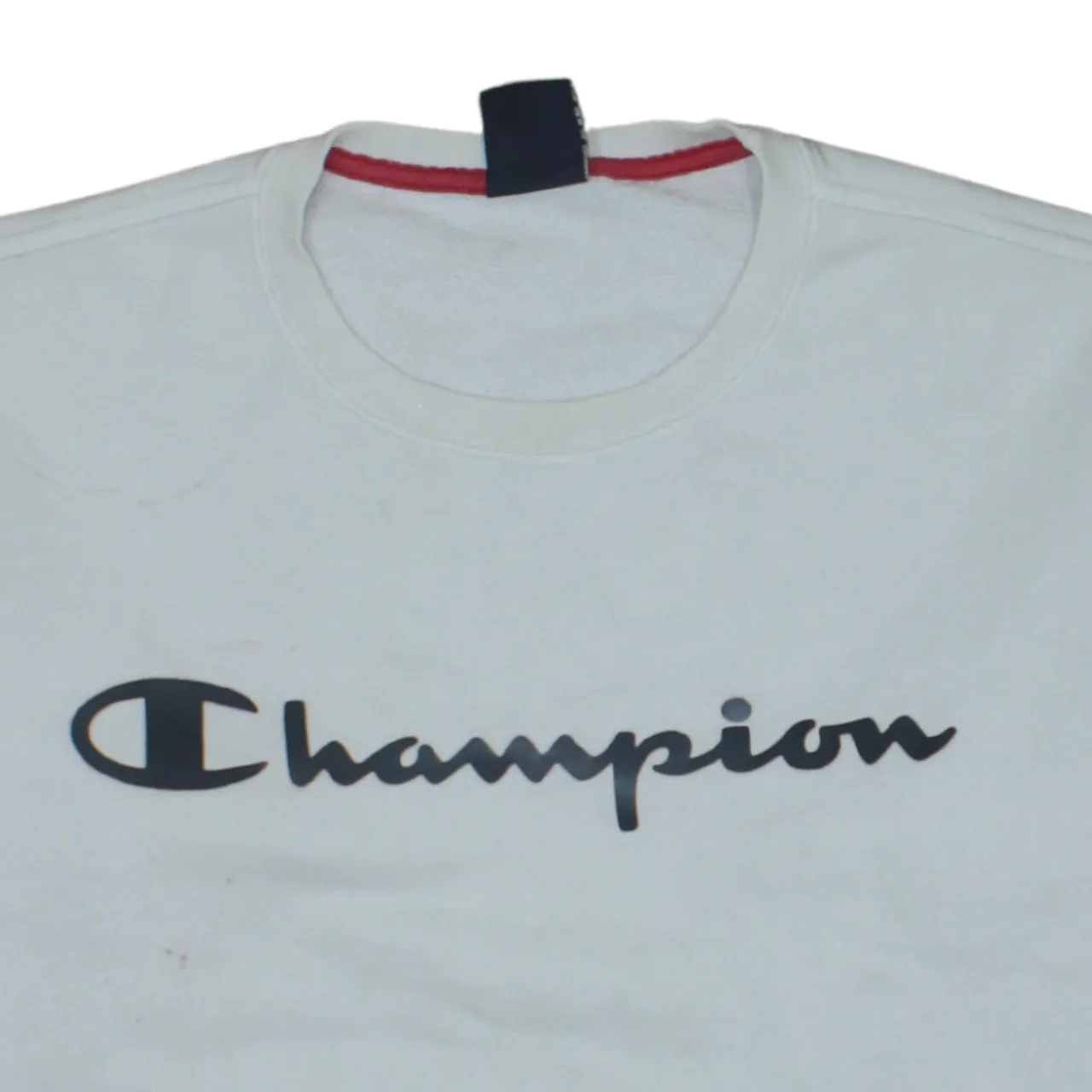 Champion White Sweatshirt Men's Medium Printed Script Logo Ribbed Cuffs Crewneck Pullover sold by Vintage Club product image thumbnail 3