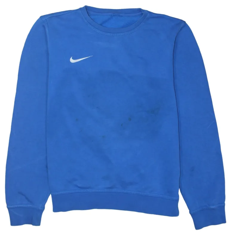 Nike Blue Sweatshirt Men's Small Printed Swoosh Logo Crewneck Fleece Pullover Top sold by Vintage Club