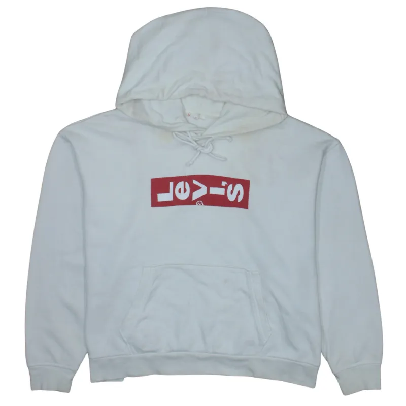 Levi's White Hoodie Men's Large Printed Red Box Logo Front Pocket Pullover Sweatshirt sold by Vintage Club