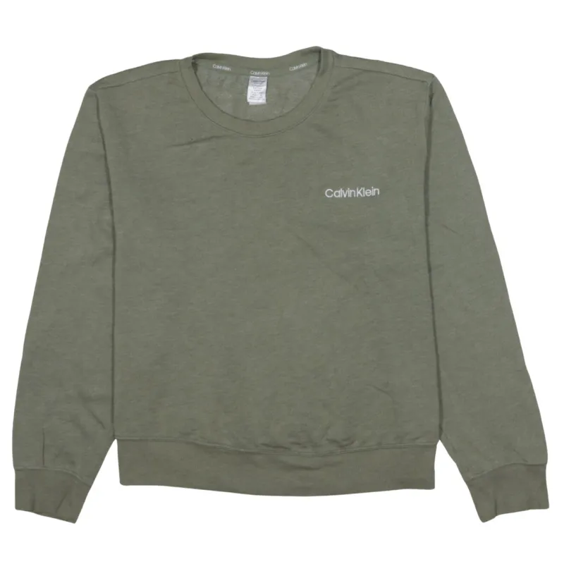 Calvin Klein Khaki Green Sweatshirt Men’s XLarge Printed Chest Logo Crewneck Pullover Fleece Top sold by Vintage Club