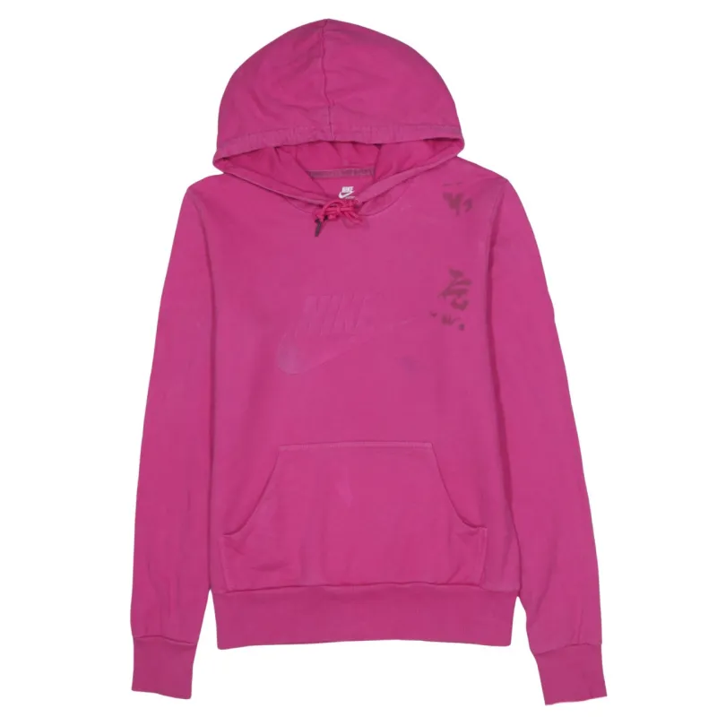 Nike Pink Hoodie Women’s Large Printed Chest Logo Front Pocket Pullover Sweatshirt sold by Vintage Club