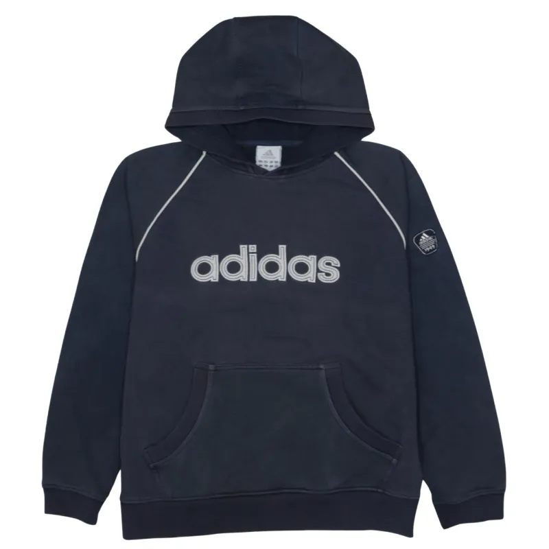 Adidas Navy Blue Hoodie Men's Small Embroidered Logo Piping Sleeve Badge Pullover Sweatshirt sold by Vintage Club