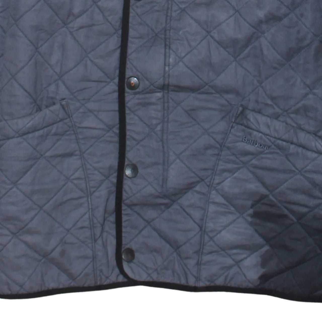 Barbour Grey Quilted Jacket Men's Large Cord Collar Snap Front Pockets Lightweight Outerwear sold by Vintage Club product image thumbnail 4