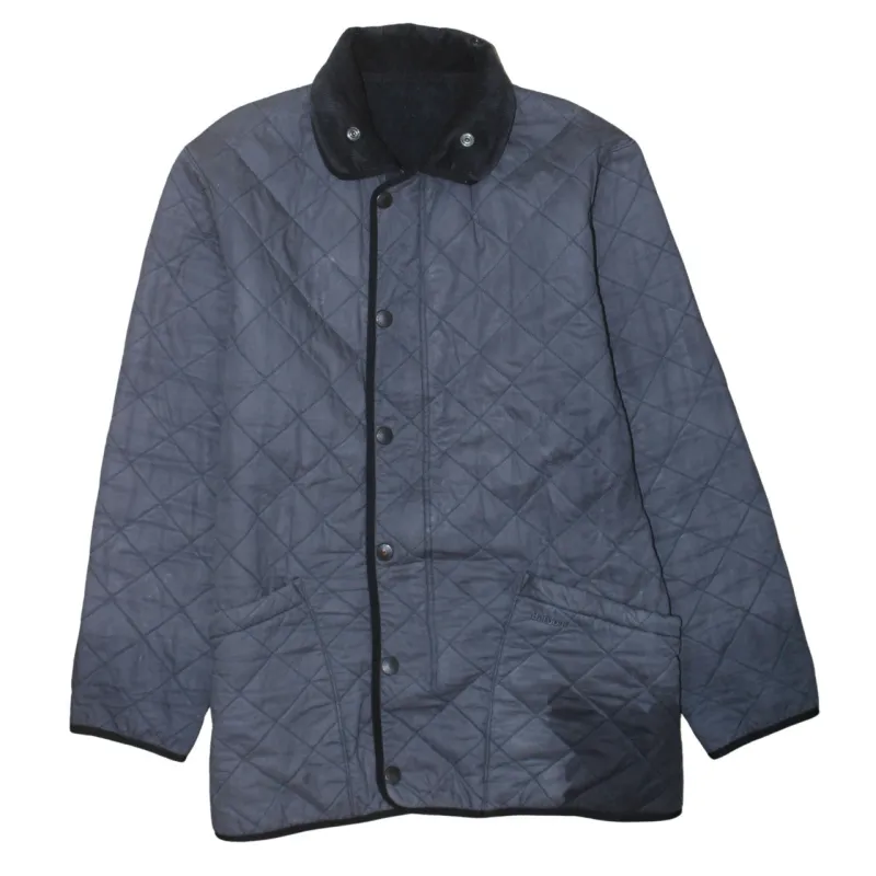 Barbour Grey Quilted Jacket Men's Large Cord Collar Snap Front Pockets Lightweight Outerwear sold by Vintage Club