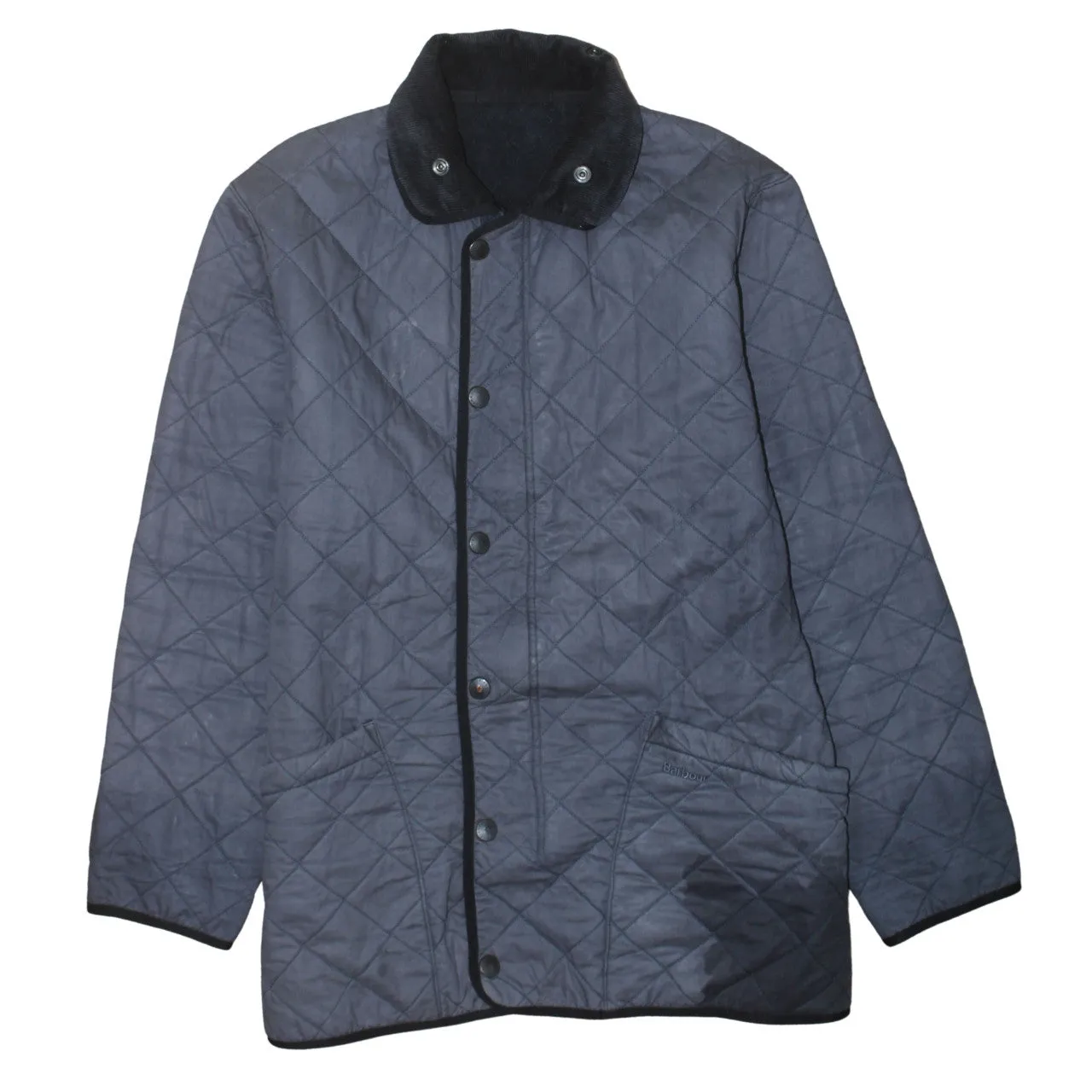 Barbour Grey Quilted Jacket Men's Large Cord Collar Snap Front Pockets Lightweight Outerwear sold by Vintage Club