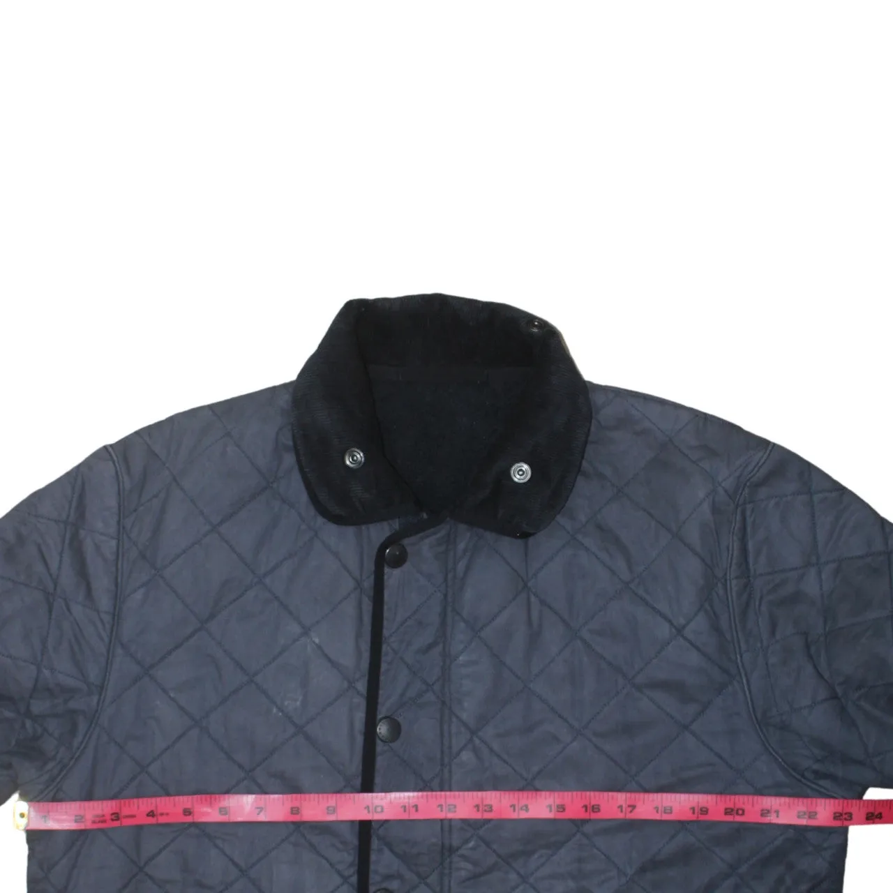 Barbour Grey Quilted Jacket Men's Large Cord Collar Snap Front Pockets Lightweight Outerwear sold by Vintage Club product image thumbnail 5