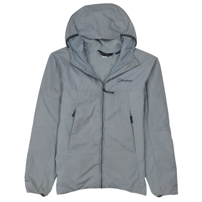 Berghaus Light Grey Hooded Jacket Men's XSmall Full Zip Pockets Printed Logo Windbreaker sold by Vintage Club