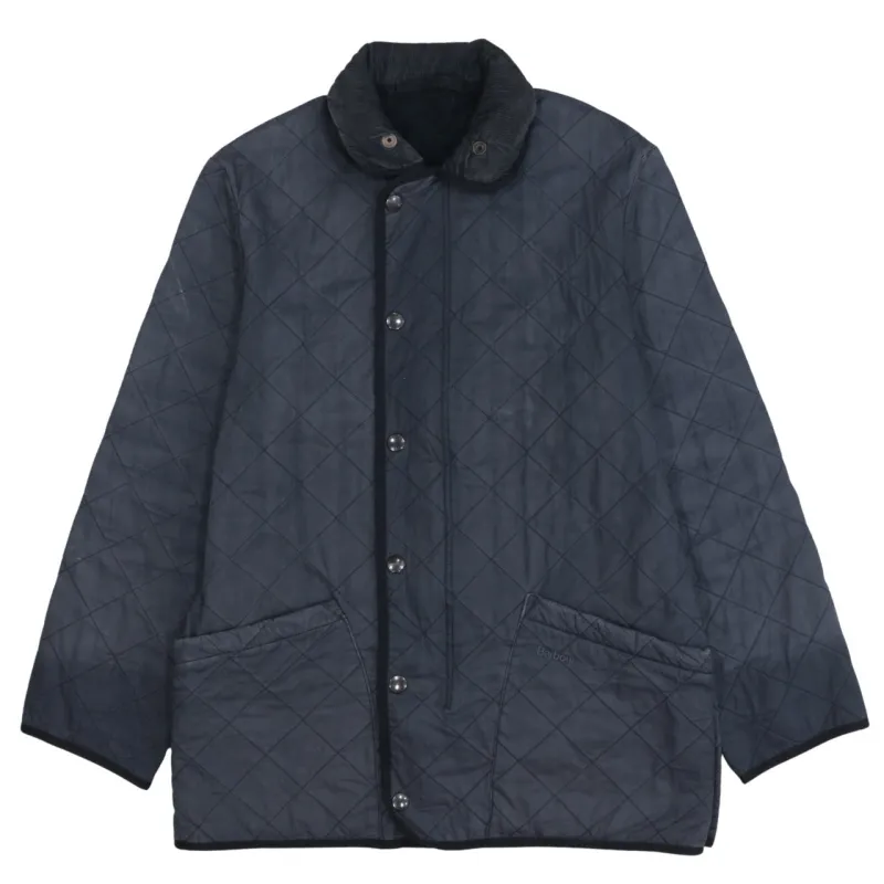 Barbour Navy Quilted Jacket Men's Medium Cord Collar Snap Front Polar Quilt Outerwear sold by Vintage Club