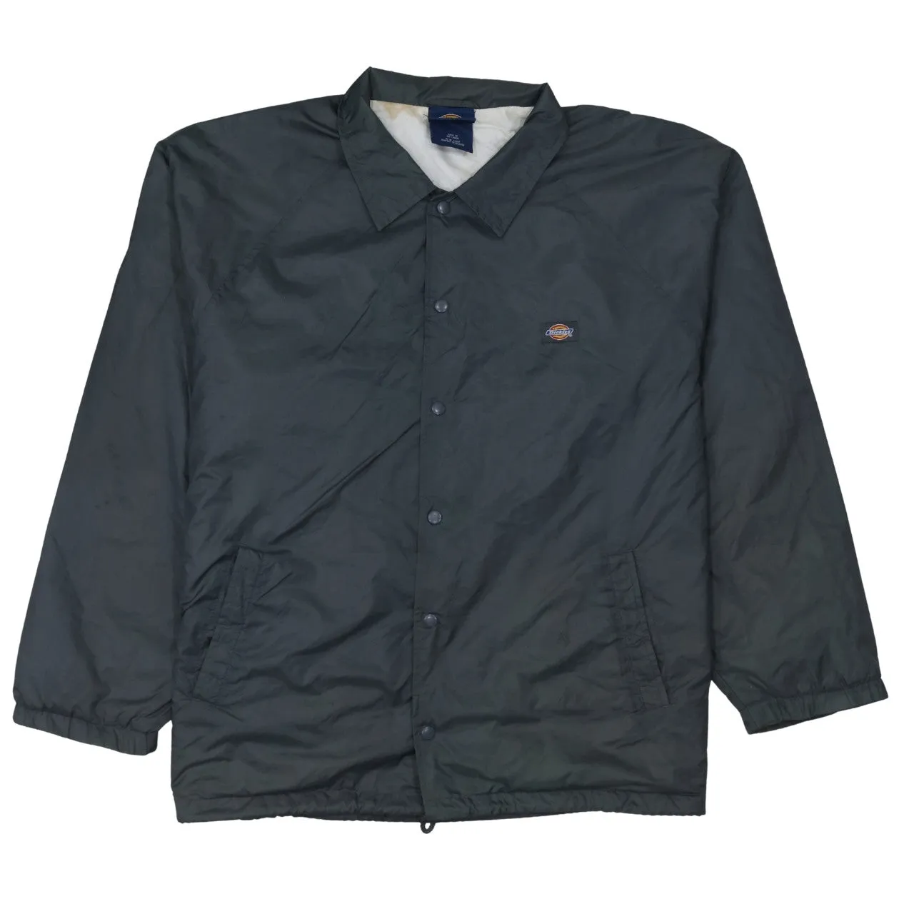 Dickies Dark Grey Windbreaker Jacket Men's XLarge Embroidered Chest Logo Snap Front Outerwear sold by Vintage Club