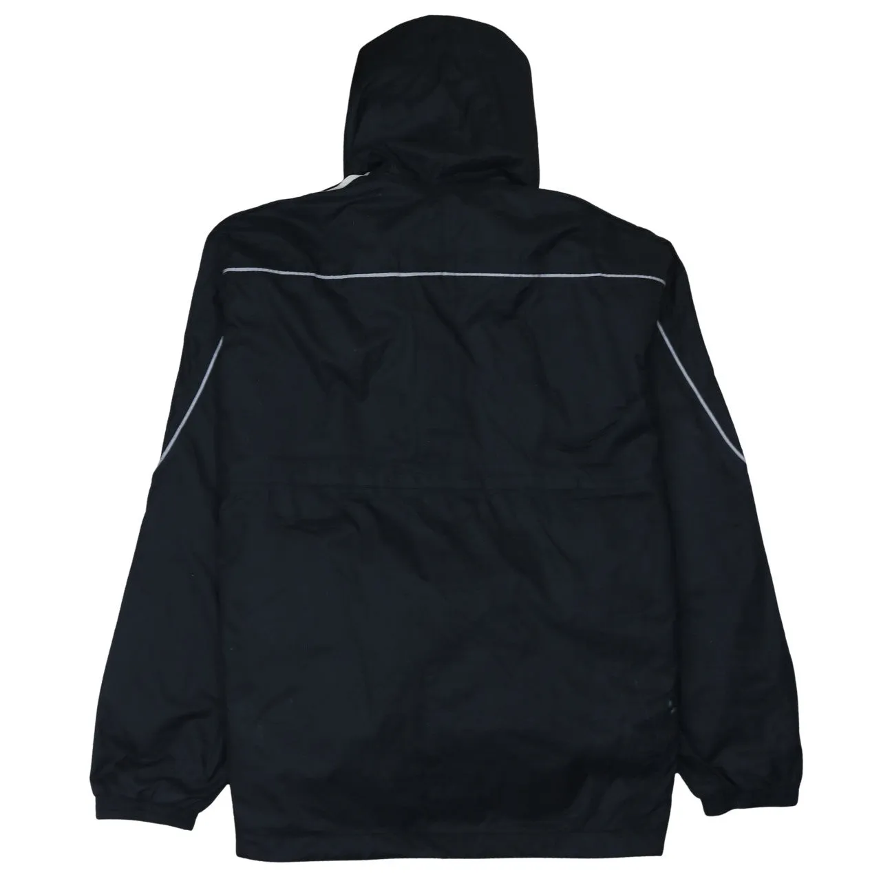 Adidas Black Hooded Windbreaker Men's Medium Three Stripe Sleeves Printed Logo Jacket sold by Vintage Club product image thumbnail 2