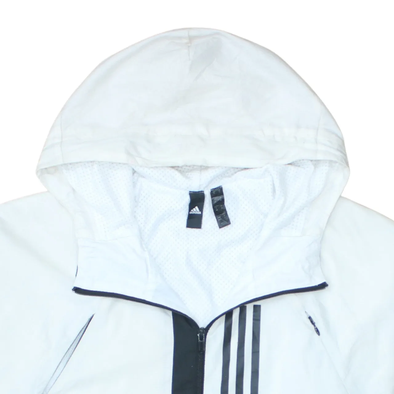 Adidas White Hooded Windbreaker Jacket Men's Medium Zip Pockets Three Stripe Logo Outerwear sold by Vintage Club product image thumbnail 3