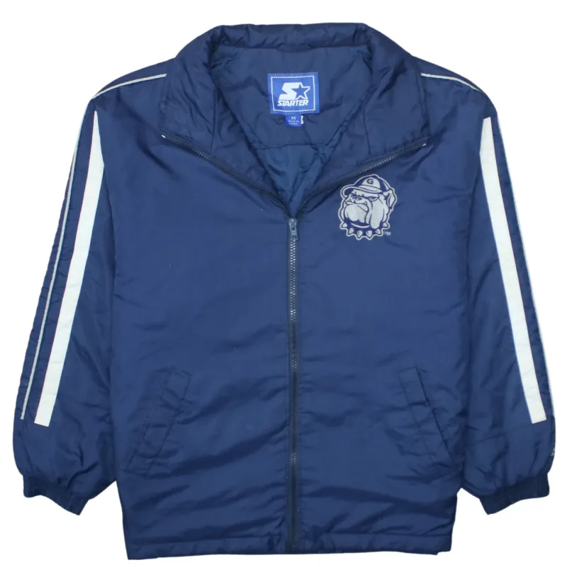 Starter Navy Blue Windbreaker Jacket Men's Medium Bulldog Logo Stripe Sleeves Zip Outerwear sold by Vintage Club
