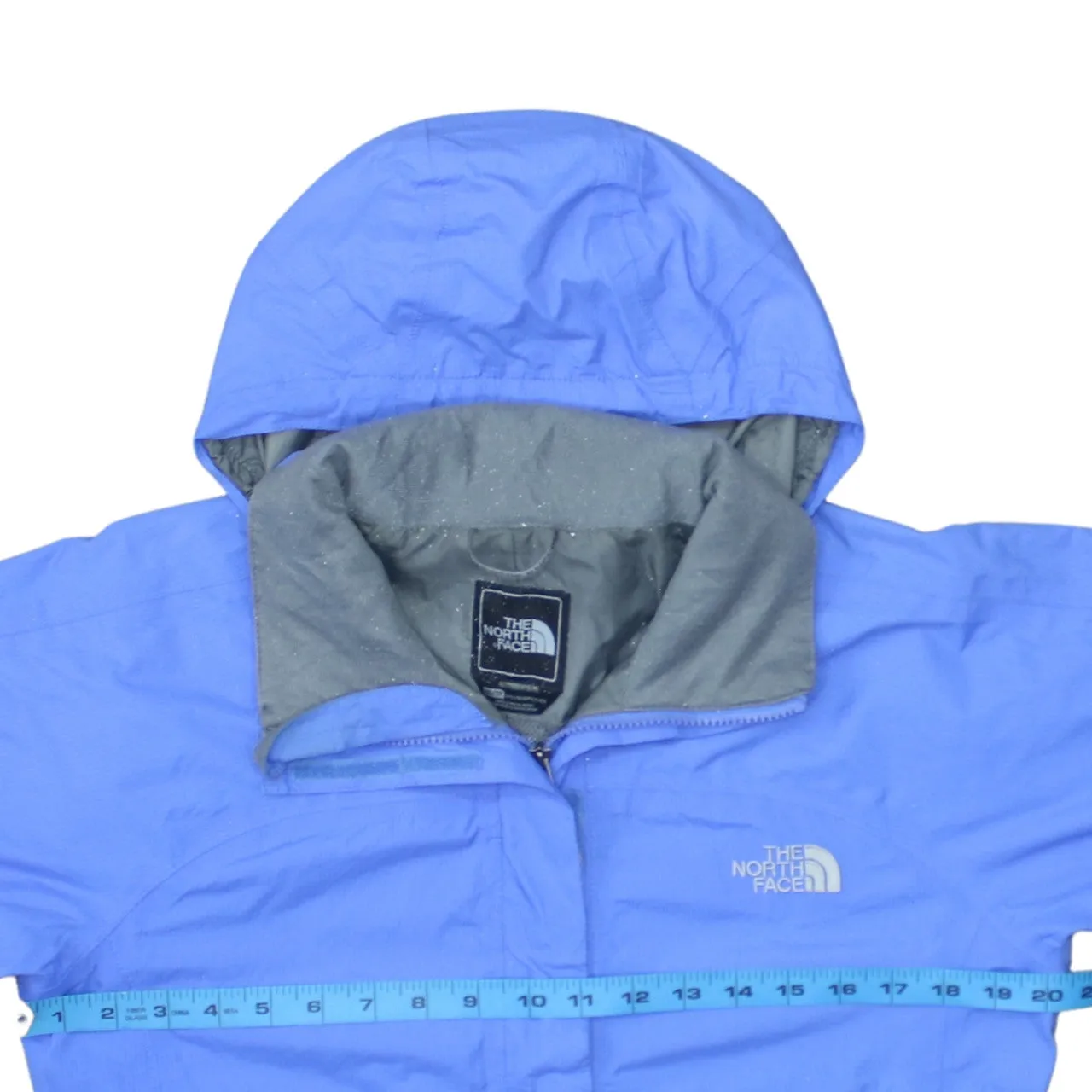 The North Face Light Blue Windbreaker Jacket Women’s Large Hooded Embroidered Logo Zip Pockets Outerwear sold by Vintage Club product image thumbnail 5