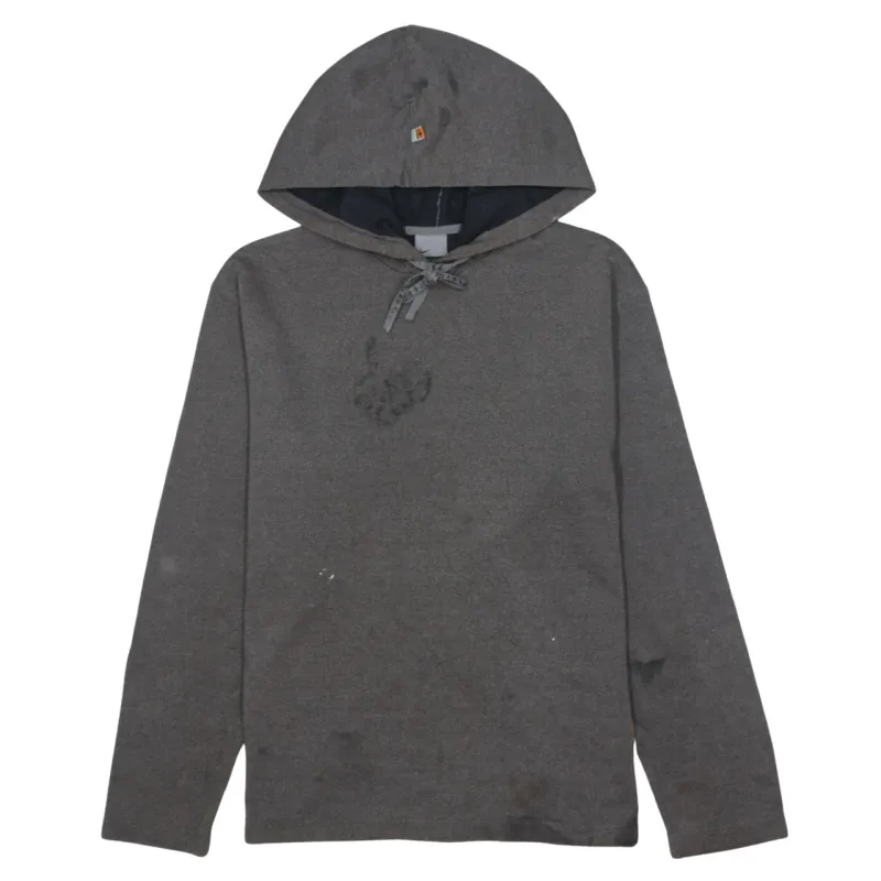 Nike Dark Grey Hoodie Men’s Small Drawstring Neck Minimal Logo Pullover Sweatshirt made by Nike