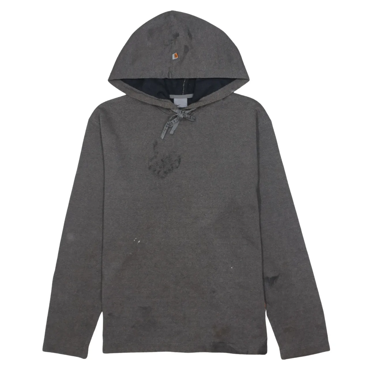 Nike Dark Grey Hoodie Men’s Small Drawstring Neck Minimal Logo Pullover Sweatshirt sold by Vintage Club