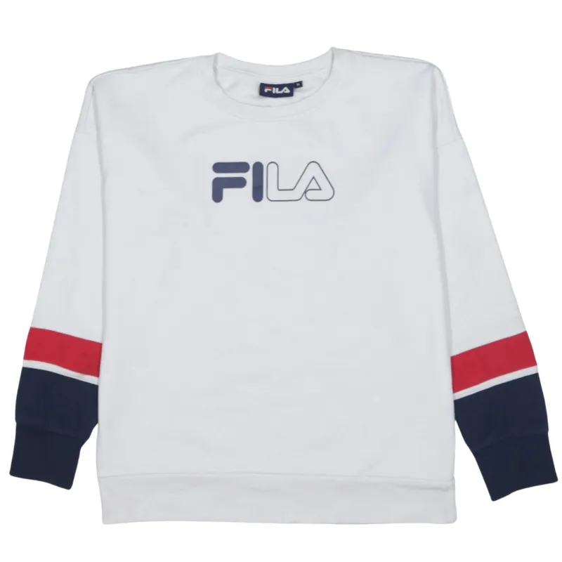Fila White Sweatshirt Men's Medium Printed Logo Colour Block Sleeves Crewneck Pullover Top made by Fila