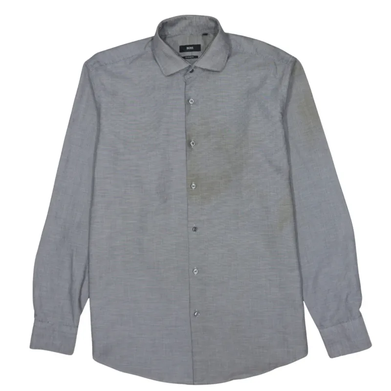 HUGO BOSS Grey Long Sleeve Shirt Men's Large Subtle Micro Check Button Up Smart Casual made by Hugo Boss