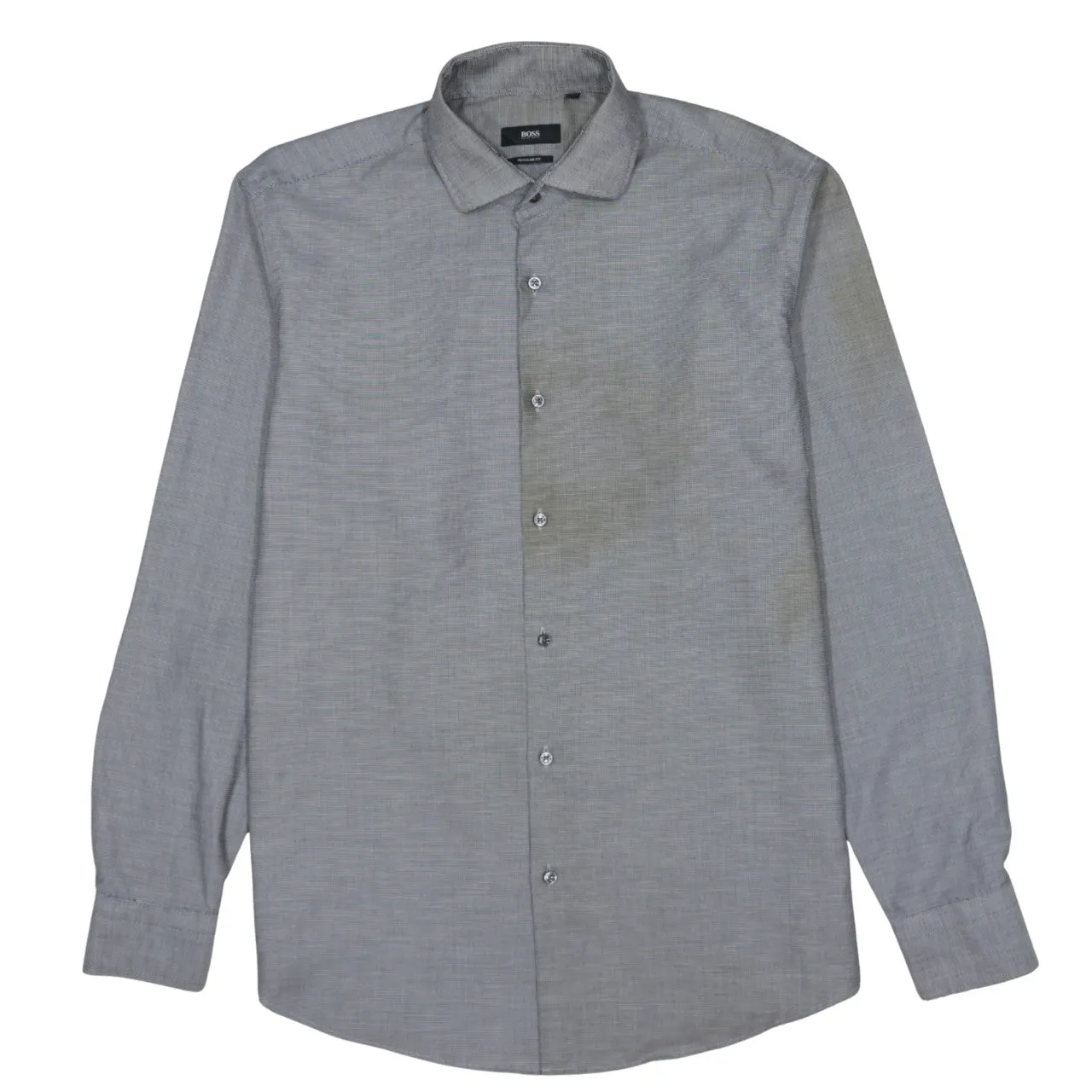 HUGO BOSS Grey Long Sleeve Shirt Men's Large Subtle Micro Check Button Up Smart Casual sold by Vintage Club