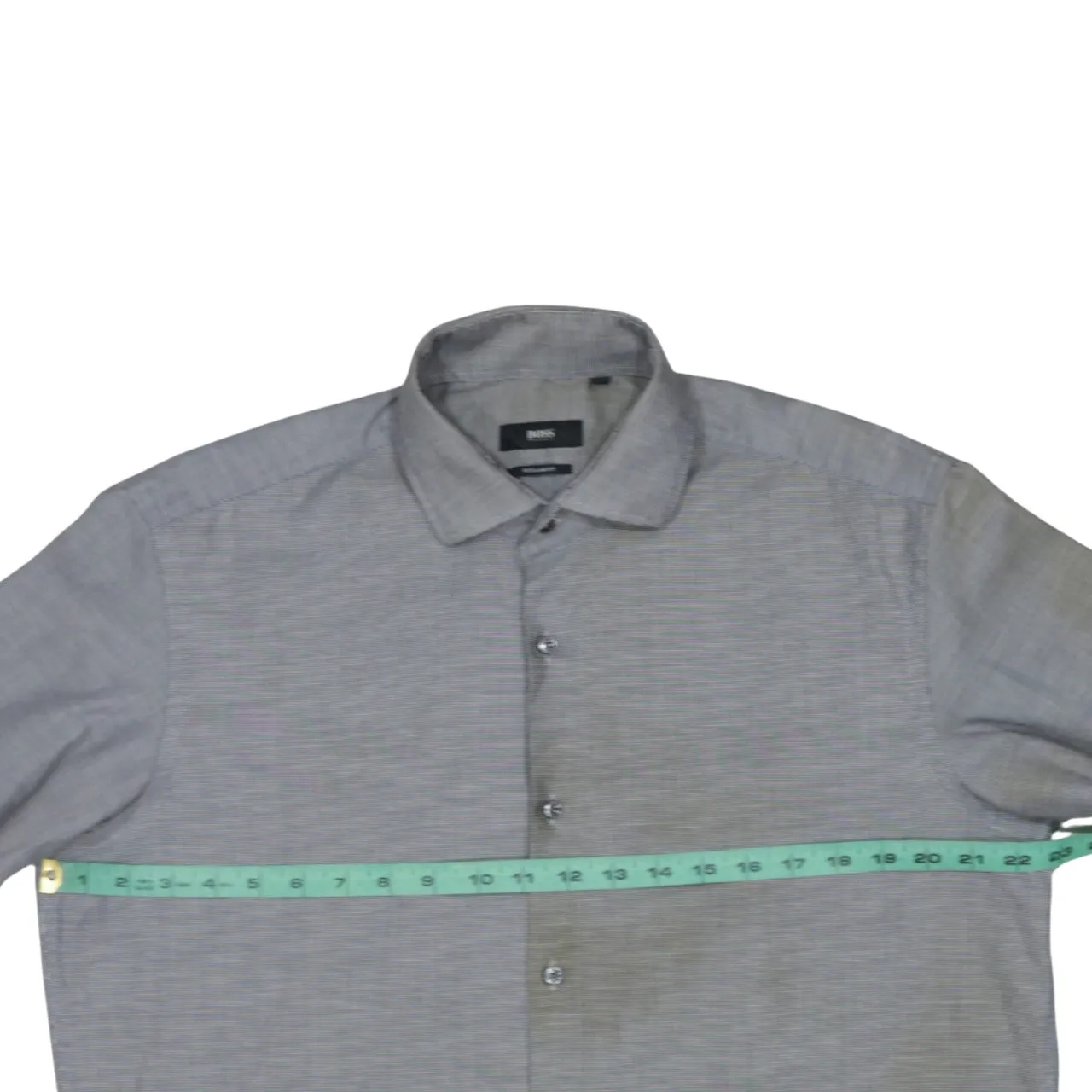 HUGO BOSS Grey Long Sleeve Shirt Men's Large Subtle Micro Check Button Up Smart Casual sold by Vintage Club product image thumbnail 5