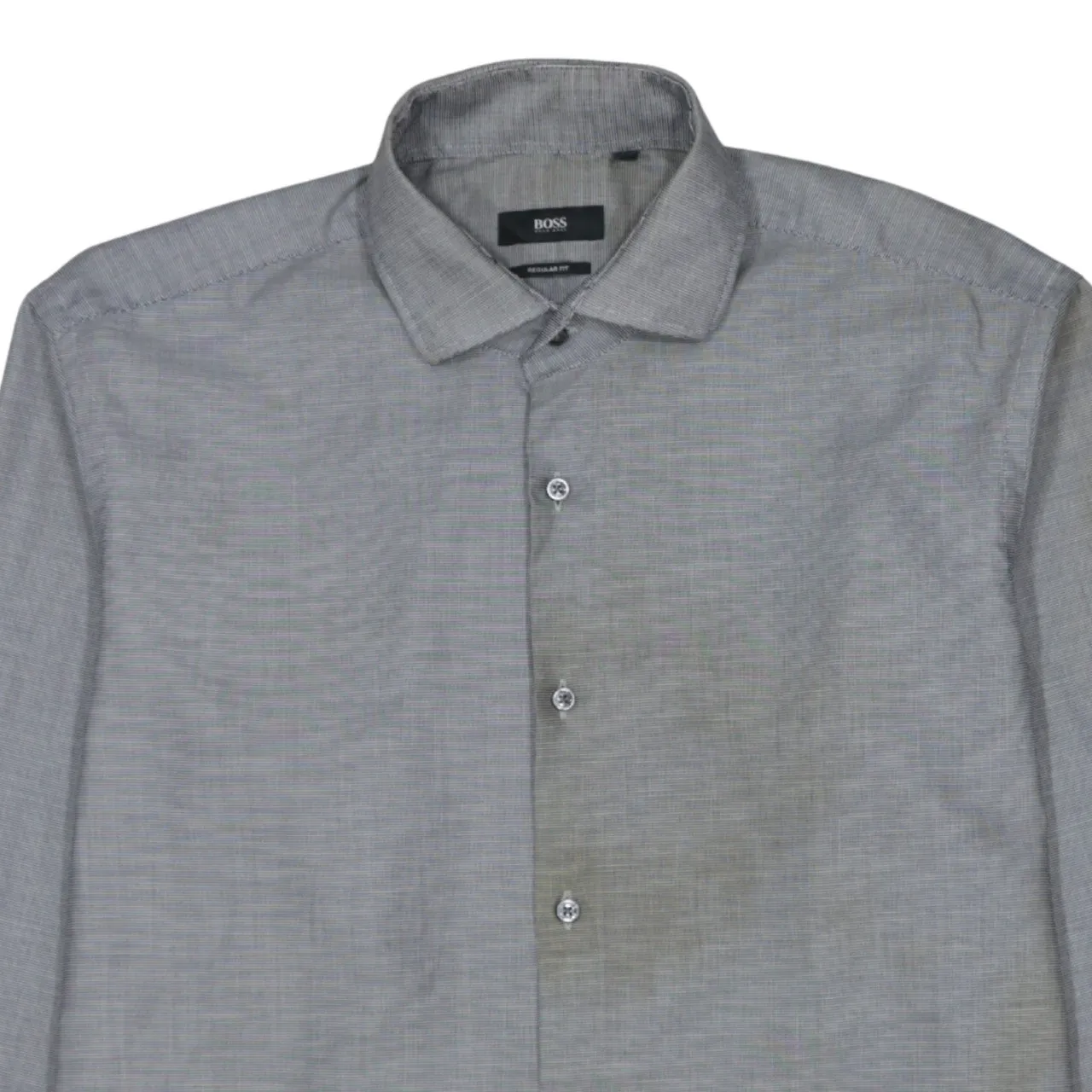 HUGO BOSS Grey Long Sleeve Shirt Men's Large Subtle Micro Check Button Up Smart Casual sold by Vintage Club product image thumbnail 3