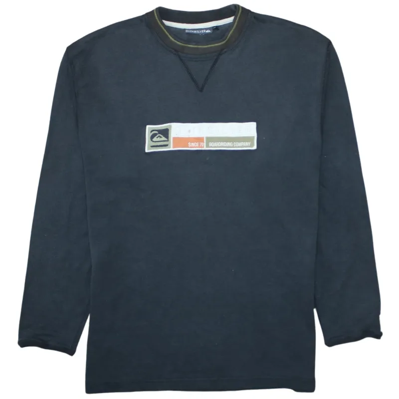 Quiksilver Black Sweatshirt Women's Large Embroidered Chest Logo Crewneck Pullover Top sold by Vintage Club