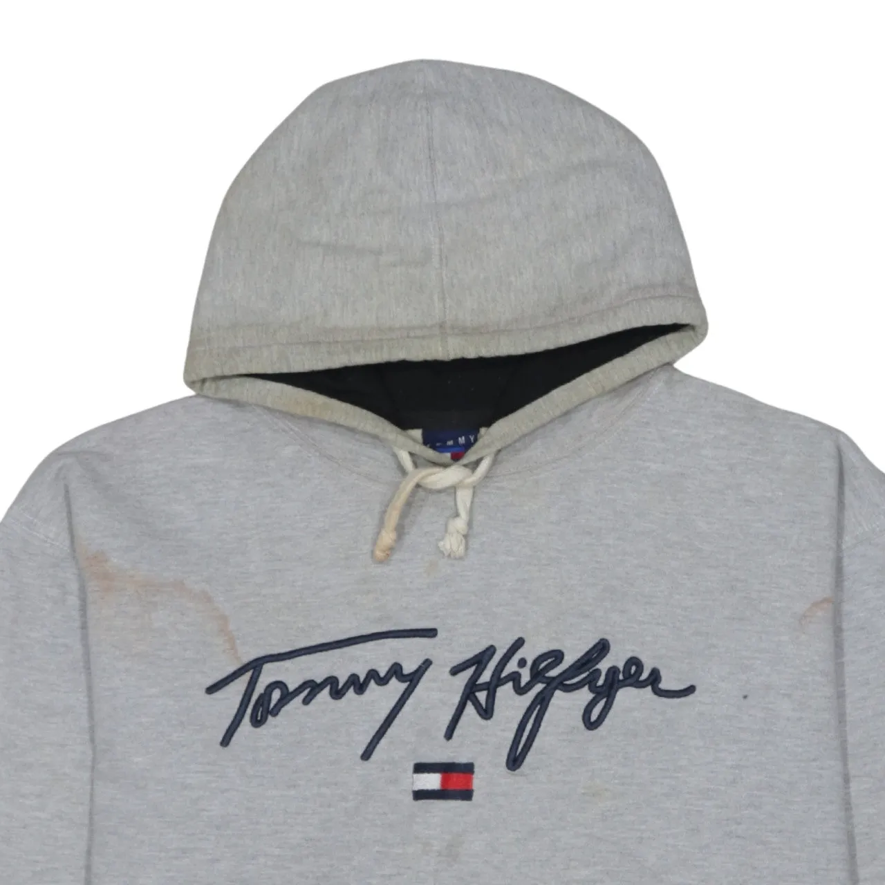 Tommy Hilfiger Grey Hoodie Men's Medium Embroidered Script Logo Front Pocket Pullover Sweatshirt sold by Vintage Club product image thumbnail 3