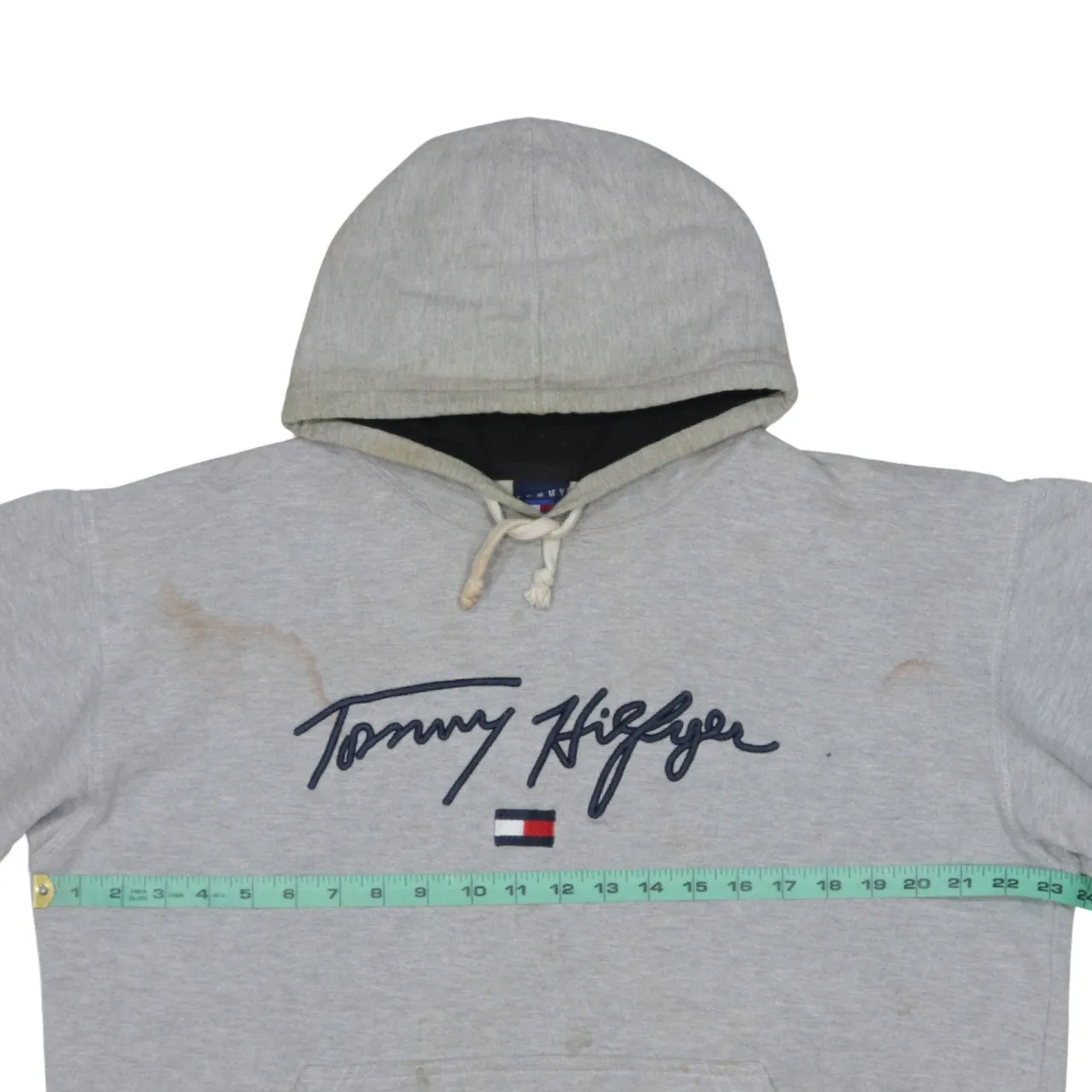 Tommy Hilfiger Grey Hoodie Men's Medium Embroidered Script Logo Front Pocket Pullover Sweatshirt sold by Vintage Club product image thumbnail 5