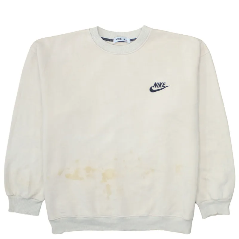 Nike Beige Cream Sweatshirt Men’s XLarge Embroidered Chest Logo Ribbed Cuffs Pullover Jumper made by Nike