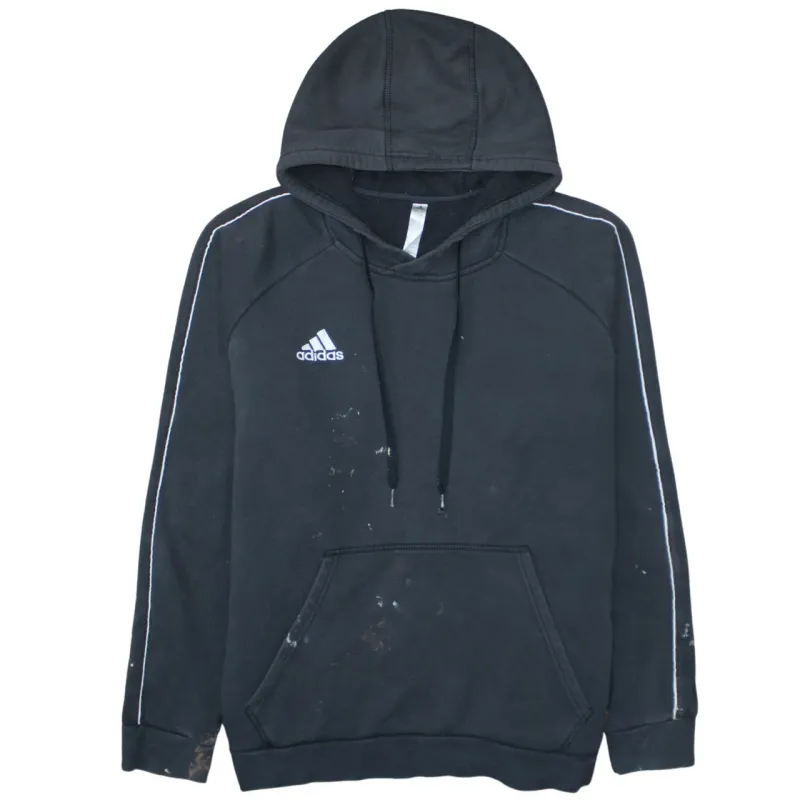 Adidas Black Hoodie Men's Large Embroidered Logo Piping Detail Front Pocket Pullover Sweatshirt made by Adidas