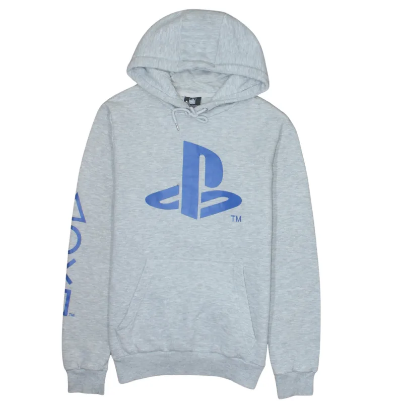 Primark Light Grey Hoodie Women’s Medium Printed PlayStation Logo Sleeve Graphic Sweatshirt sold by Vintage Club