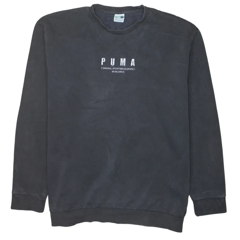 Puma Faded Black Sweatshirt Men's XLarge Embroidered Front Logo Crewneck Pullover Fleece Top made by Puma