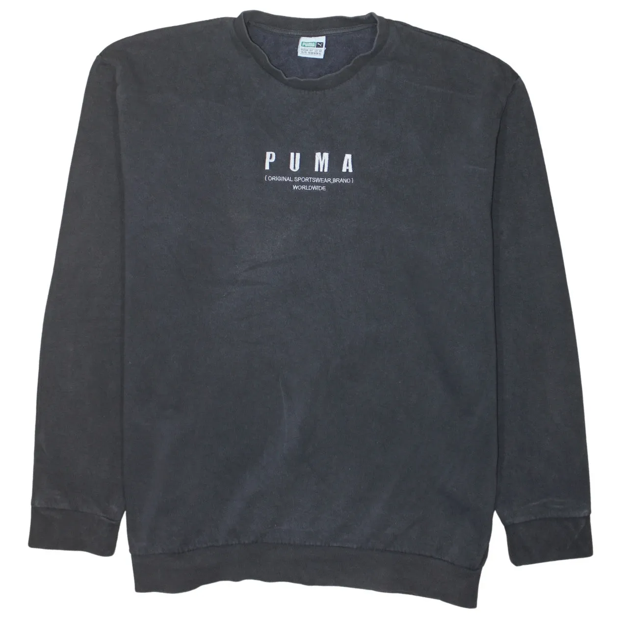 Puma Faded Black Sweatshirt Men's XLarge Embroidered Front Logo Crewneck Pullover Fleece Top sold by Vintage Club
