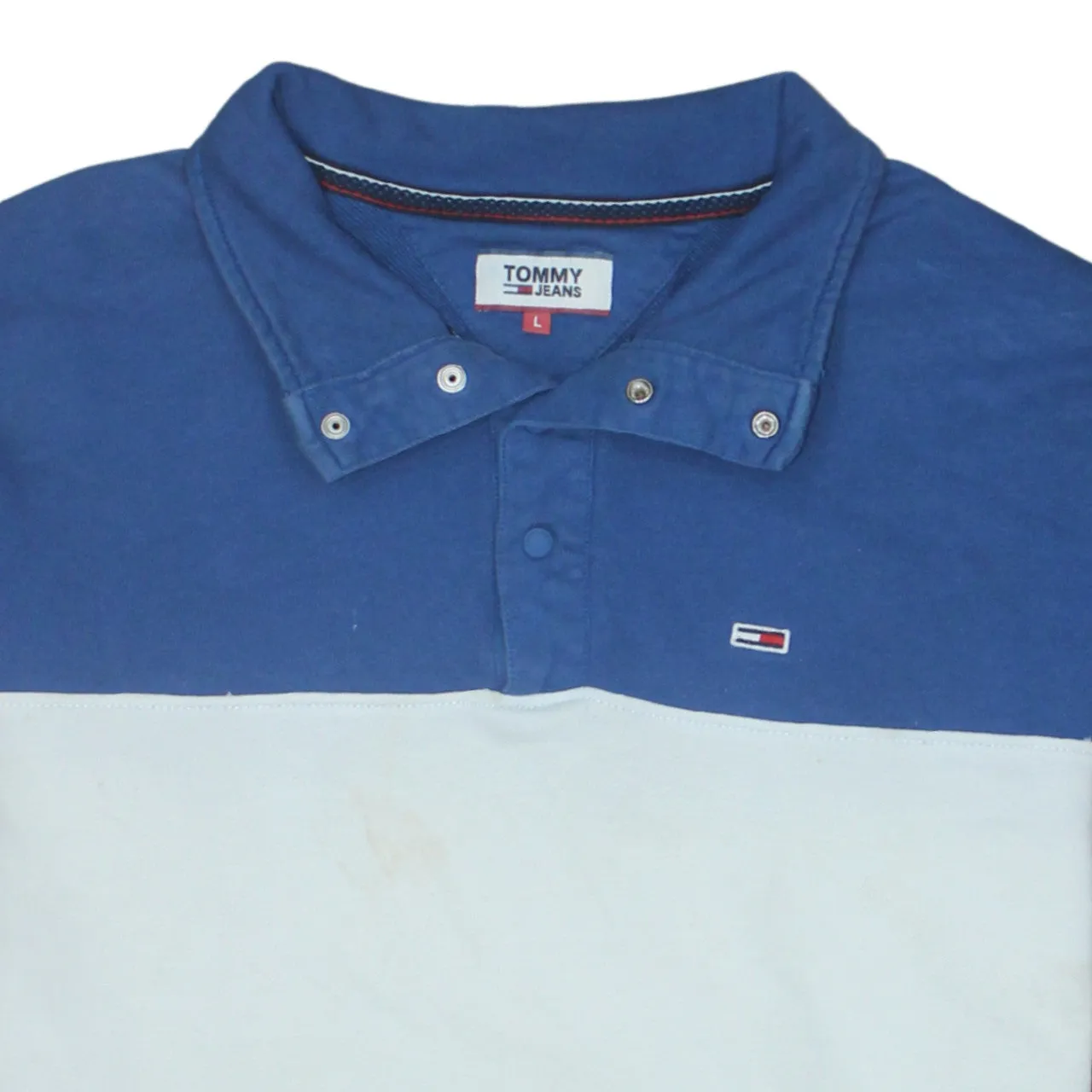Tommy Jeans Blue White Rugby Polo Shirt Men's Large Logo Sleeve Spellout Long Sleeve Top sold by Vintage Club product image thumbnail 3