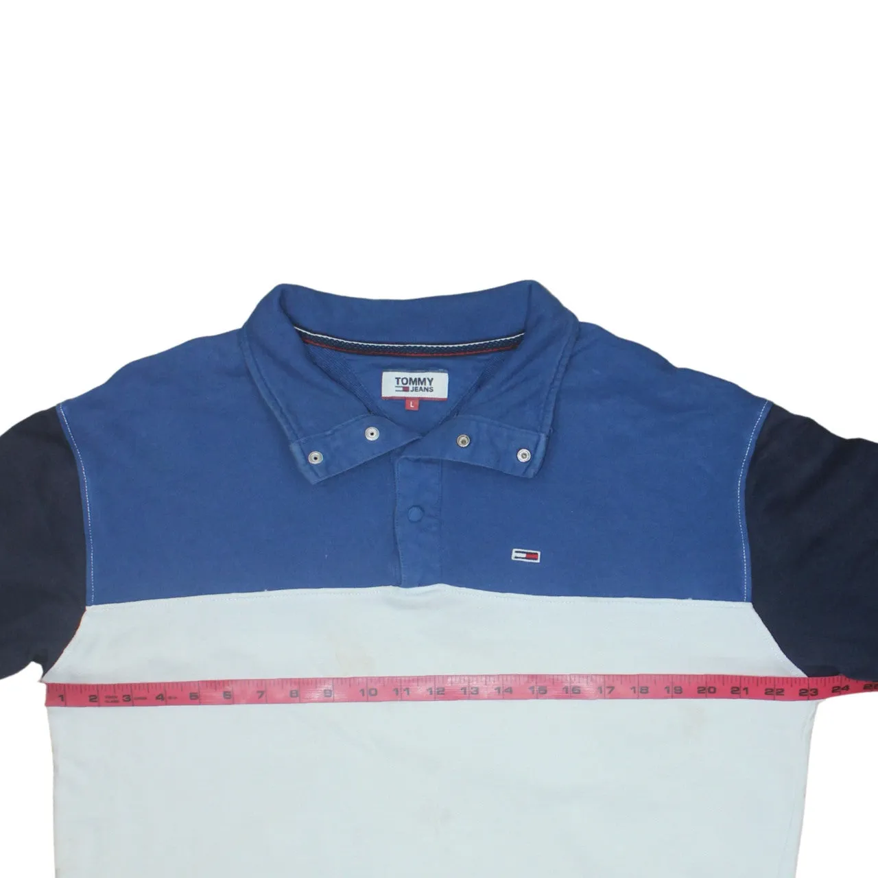 Tommy Jeans Blue White Rugby Polo Shirt Men's Large Logo Sleeve Spellout Long Sleeve Top sold by Vintage Club product image thumbnail 5