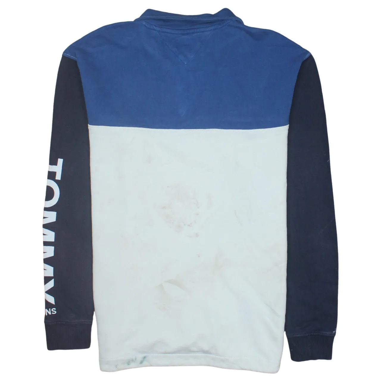 Tommy Jeans Blue White Rugby Polo Shirt Men's Large Logo Sleeve Spellout Long Sleeve Top sold by Vintage Club product image thumbnail 2