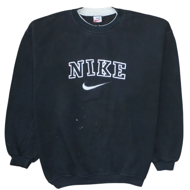 Nike Black Sweatshirt Men's XXLarge Embroidered Big Logo Crewneck Pullover Fleece Top made by Nike