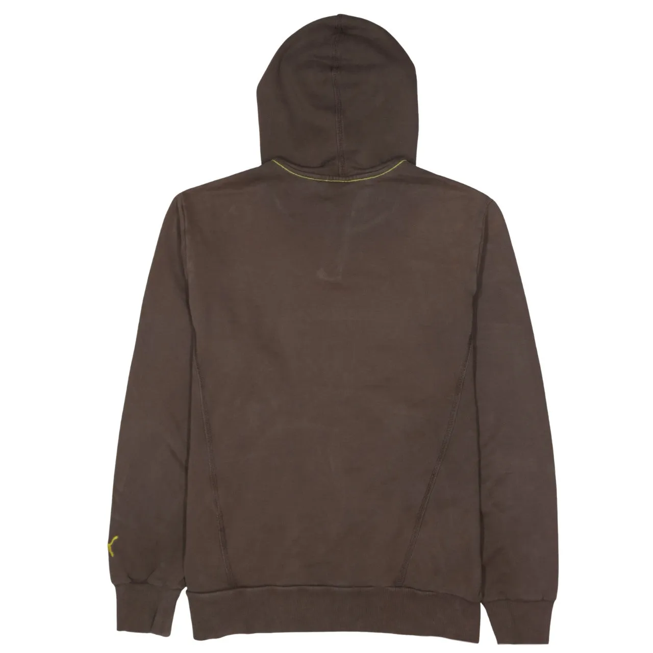 Puma Brown Hoodie Women’s Large Printed Logo Yellow Stitch Detail Pullover Sweatshirt sold by Vintage Club product image thumbnail 2