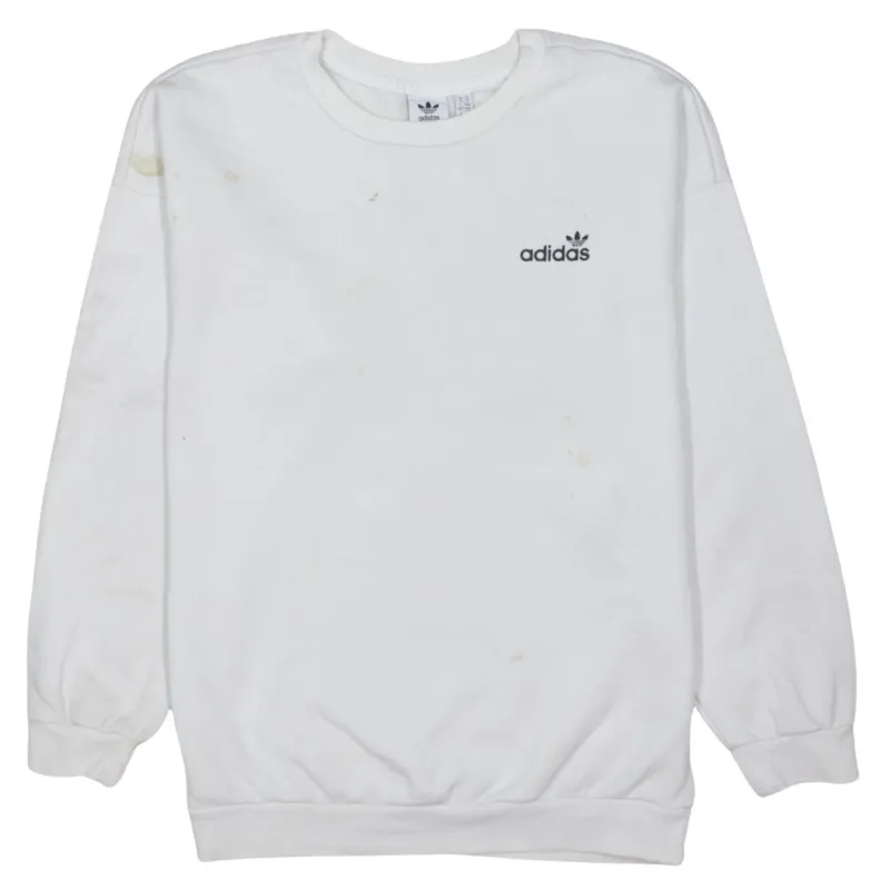 Adidas White Sweatshirt Women’s XLarge Embroidered Trefoil Logo Crewneck Pullover Top sold by Vintage Club