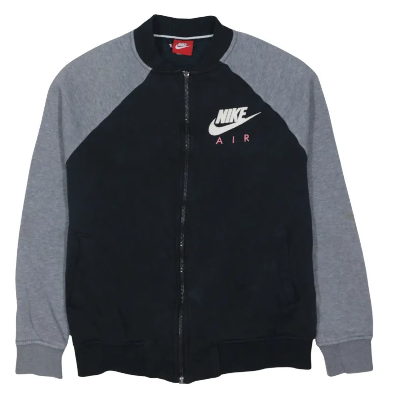 Nike Black Grey Zip Sweatshirt Men's Medium Printed Nike Air Logo Pockets Track Top made by Nike