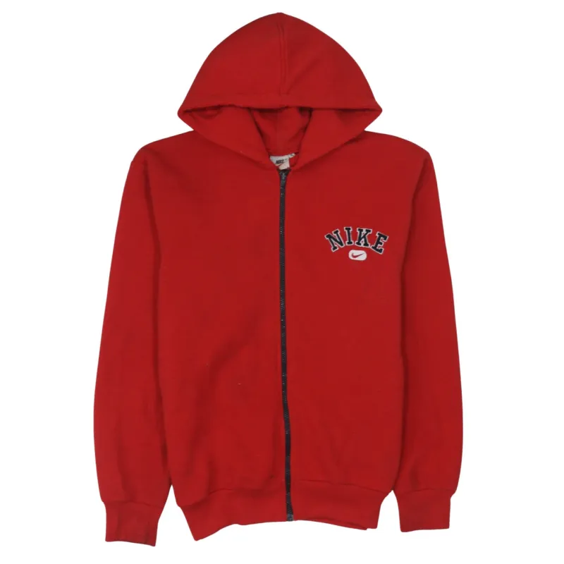 Nike Red Zip Hoodie Women's XLarge Embroidered Chest Logo Ribbed Cuffs Fleece Sweatshirt made by Nike