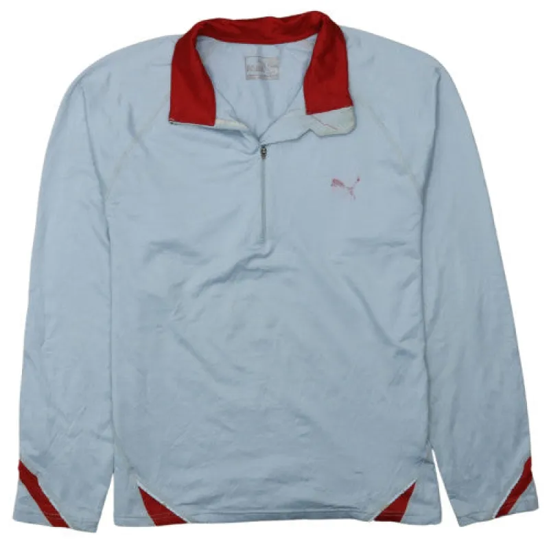 Puma Light Blue Quarter Zip Sweatshirt Men's XLarge Red Trim Printed Logo Pullover Top sold by Vintage Club