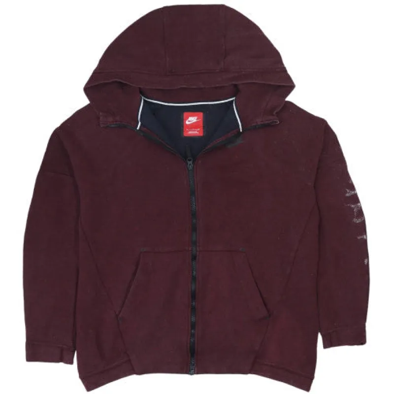 Nike Burgundy Red Hoodie Men’s Small Full Zip Printed Swoosh Logo Front Pocket Sweatshirt made by Nike