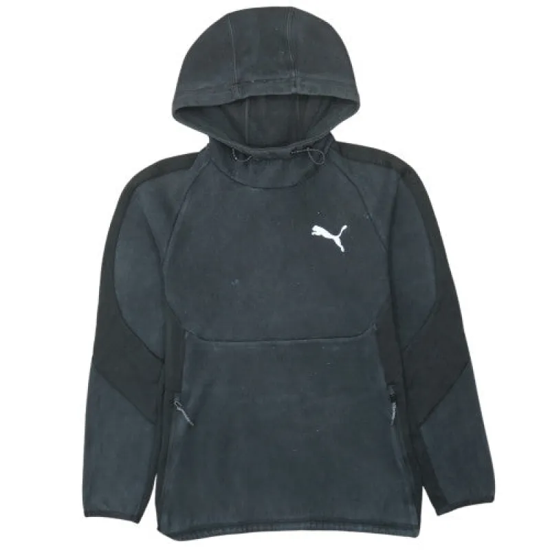 Puma Black Hoodie Men's Small Embroidered Chest Logo Zip Pockets Pullover Sweatshirt sold by Vintage Club