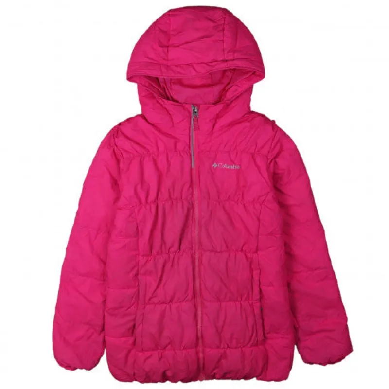 Columbia Bright Pink Puffer Jacket Women’s Large Hooded Full Zip Embroidered Logo Outerwear made by Columbia