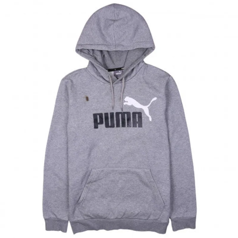 Puma Grey Hoodie Men's Small Printed Logo Drawstring Hood Front Pocket Sweatshirt made by Puma