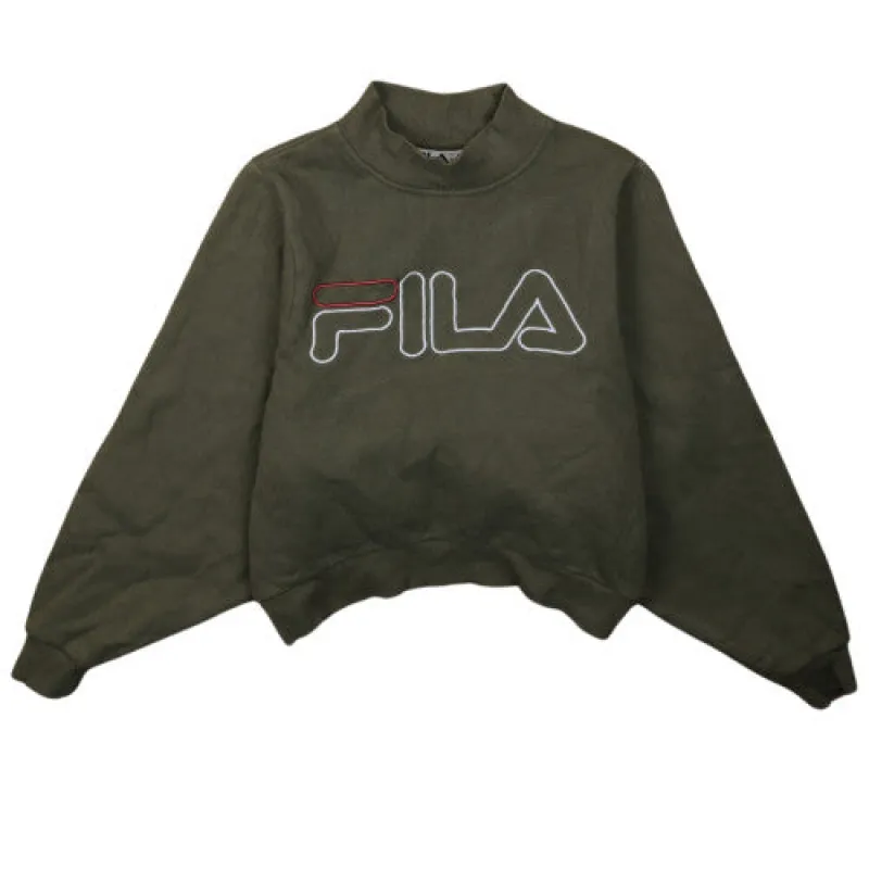 Fila 90's Khaki Green Spellout Crop Sweatshirt XS Women's Logo Jumper made by Fila