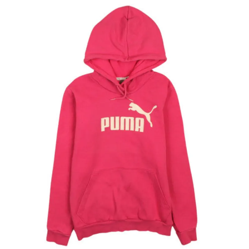 Puma Bright Pink Hoodie Women's Small Printed Logo Front Pocket Pullover Sweatshirt sold by Vintage Club