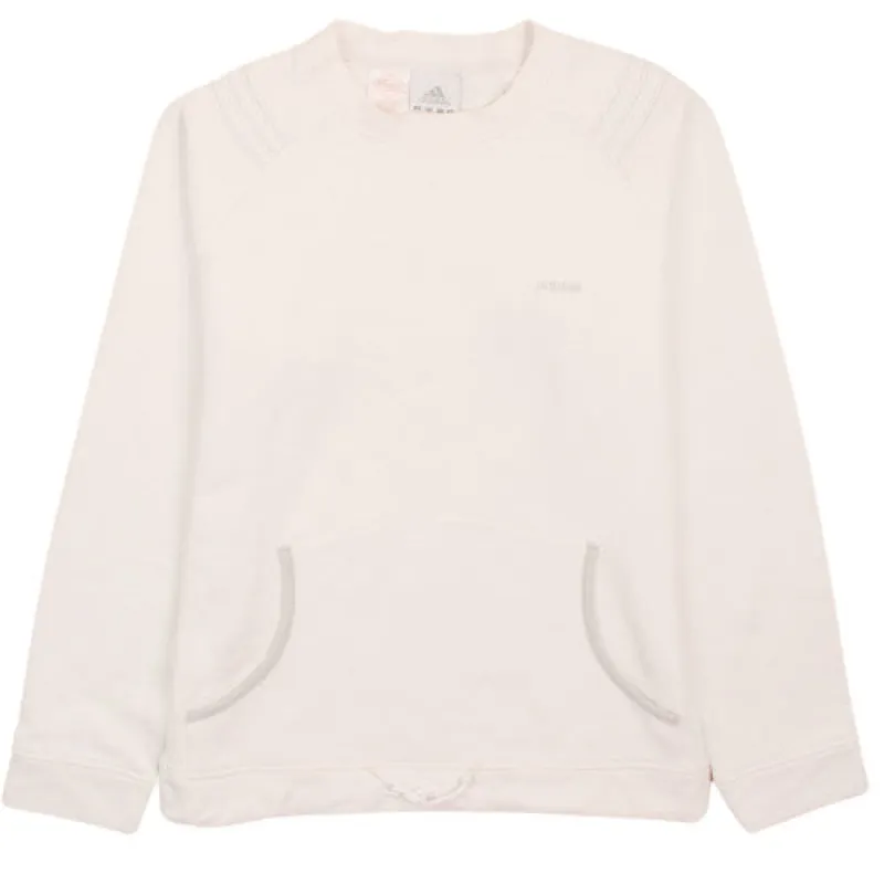 Adidas Cream Sweatshirt Women’s Medium Embroidered Logo Front Pocket Ribbed Hem Pullover Top sold by Vintage Club