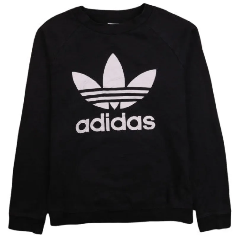 Adidas Black Sweatshirt Women’s Small Printed Trefoil Logo Crewneck Pullover Top sold by Vintage Club